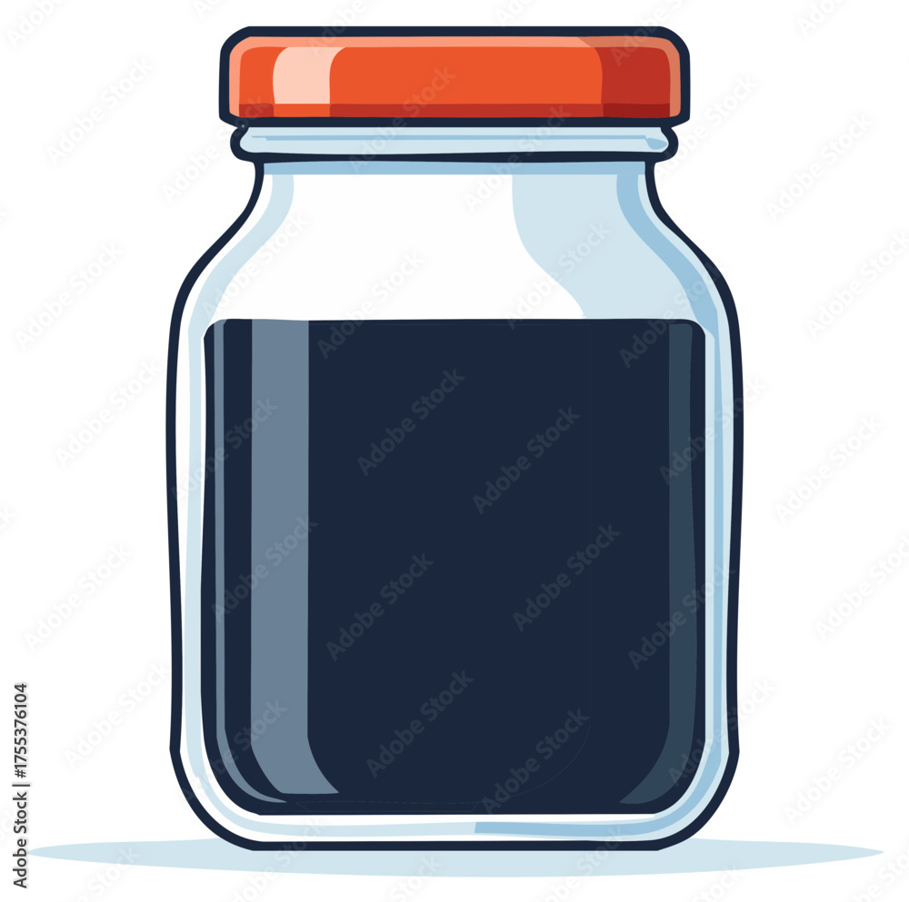 Fototapeta premium Glass Jar Filled with a Dark Liquid and Sealed with an Orange Lid Ready for Storage