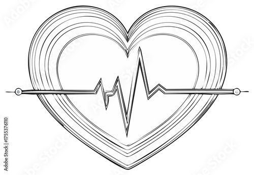 Abstract Heartbeat Design: Line Art Heart Symbol with Pulse Wave