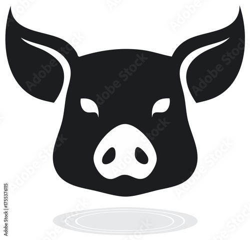 Stylized pig head graphic illustration. Black and white design.