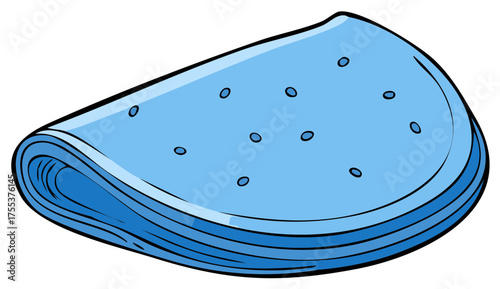 Cartoon blue stack of soft flatbread with small dark spots layered illustration