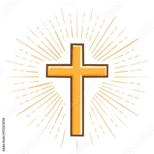 Golden Christian Cross with Radiant Sunburst Rays Symbolizing Faith and Spirituality