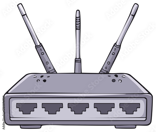 Modern wireless network router with multiple antennas and Ethernet ports