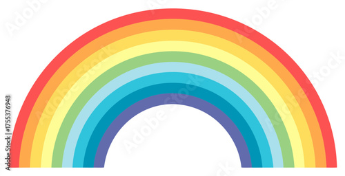 Vibrant rainbow arc with multiple colorful stripes on a white background, bright spectrum