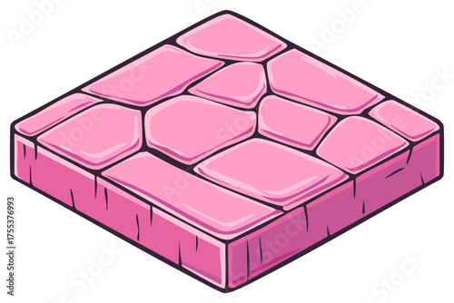 Stylized isometric pink stone platform for game level design