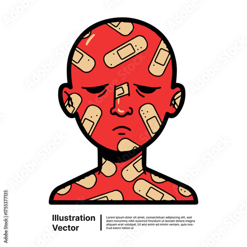 Person with Bandages on Face and Body, Depicting Emotional Distress and Vulnerability