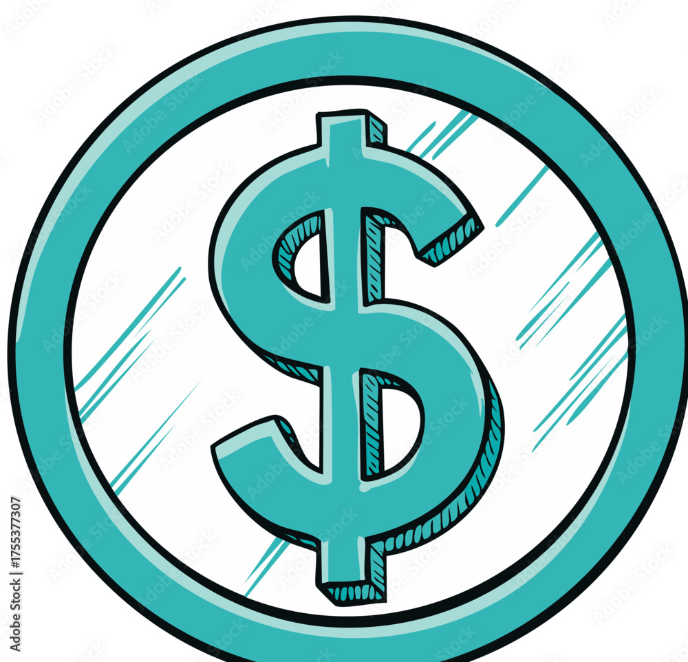 Obraz premium Blue Dollar Sign Coin Hand Drawn Style Depicting Finance and Money Economy Wealth and Investment
