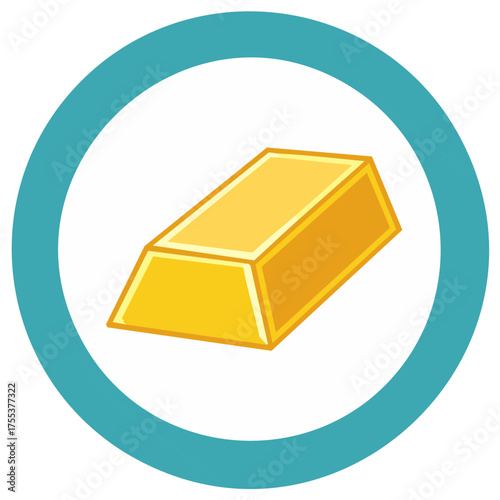 Shiny gold bar icon in a blue circle. Investment and wealth concept.