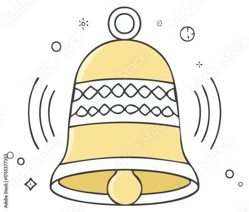 Yellow Cartoon Bell Ringing With Decorative Patterns And Sounds Around It