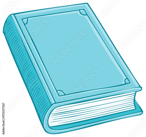 A closed light blue hardcover book with stylized lines on the spine and cover border