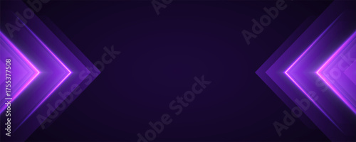Glowing purple arrows background, dynamic glowing pointers backdrop, fast motion. Movement, boost or action concept. Vector illustration.