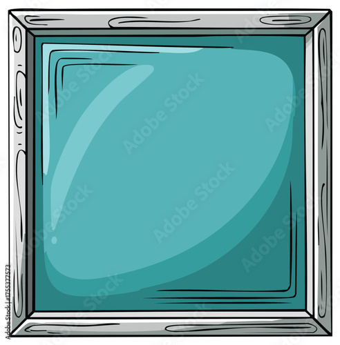 Cartoon window illustration with wooden frame and blue glass plane