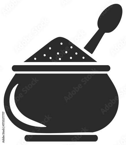 Bowl containing spices with a spoon, food preparation and flavor enhancement tools for cooking