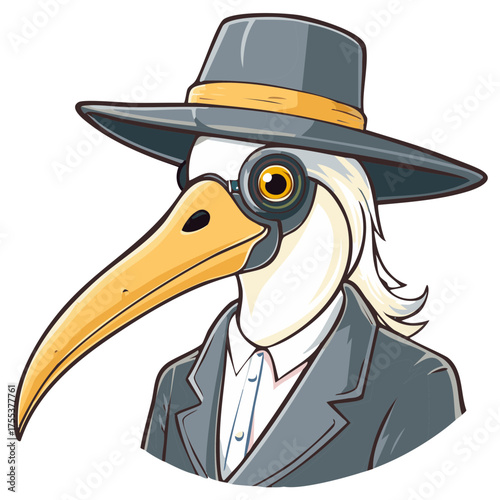 Mysterious Anthropomorphic Bird Detective in a Fedora and Monocle