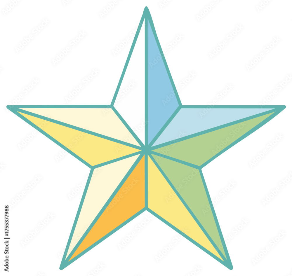 Obraz premium Geometric faceted star icon with a colorful pastel palette vector illustration