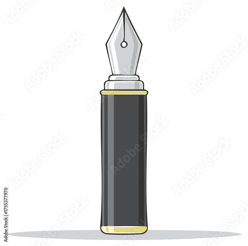 Vector illustration of a black ink writing fountain pen with a silver nib