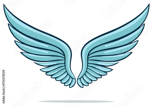 Pair of Light Blue Angel Wings Cartoon Style Illustration Design Isolated