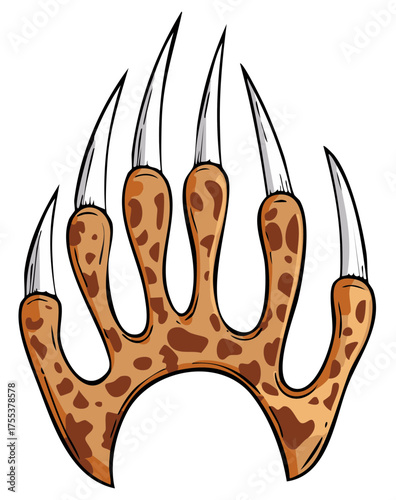 Cartoon claw with sharp nails, illustration, symbol of danger, predatory animal, vector
