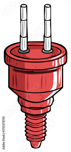 Cartoon illustration of a red retro two pin electrical power plug