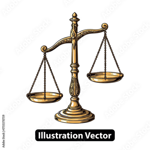 Golden Balance Scale Illustration Vector Symbol of Justice, Law, and Equality