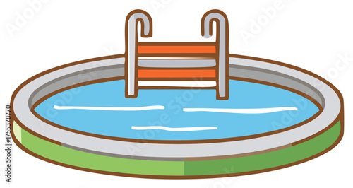 Cartoon illustration of an inflatable swimming pool with a ladder and blue water