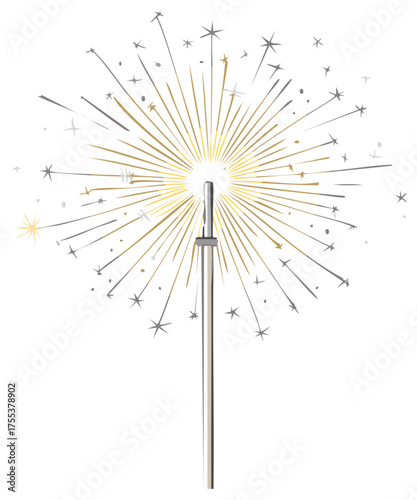 Decorative sparkler illustration with golden and silver bursts of light