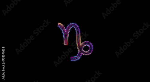 Luminous Capricorn Zodiac Sign on Black Background.