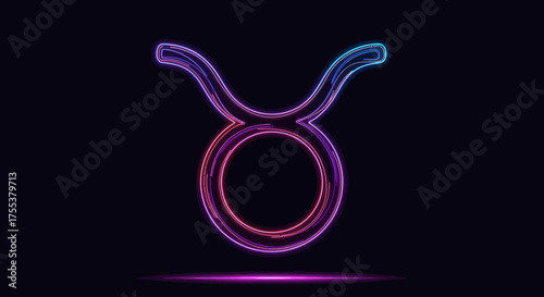 Luminous Taurus Zodiac Sign in Neon Style.