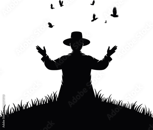 Silhouette of a storyteller gesturing with hands