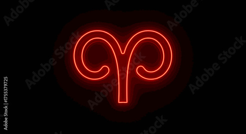 Glowing Red Aries Zodiac Sign on Black Background.