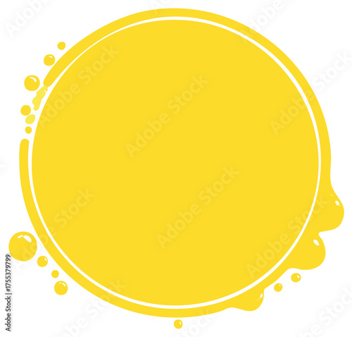 Bright Yellow Circle with Dripping Liquid and Bubbles Abstract Graphic