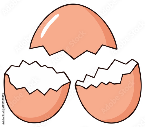Cartoon illustration of a cracked eggshell with a cracked top piece in light orange