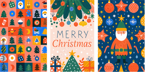 Whimsical christmas greeting cards featuring festive illustrations and santa claus