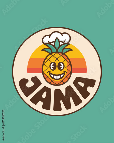 Playful Retro Fast-Food Logo Featuring Smiling Pineapple Chef for JAMA