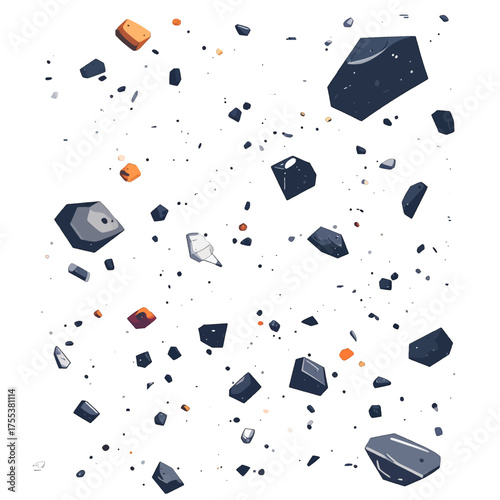 Abstract Pixel Art Floating Rocks on White Background Space Debris Illustration