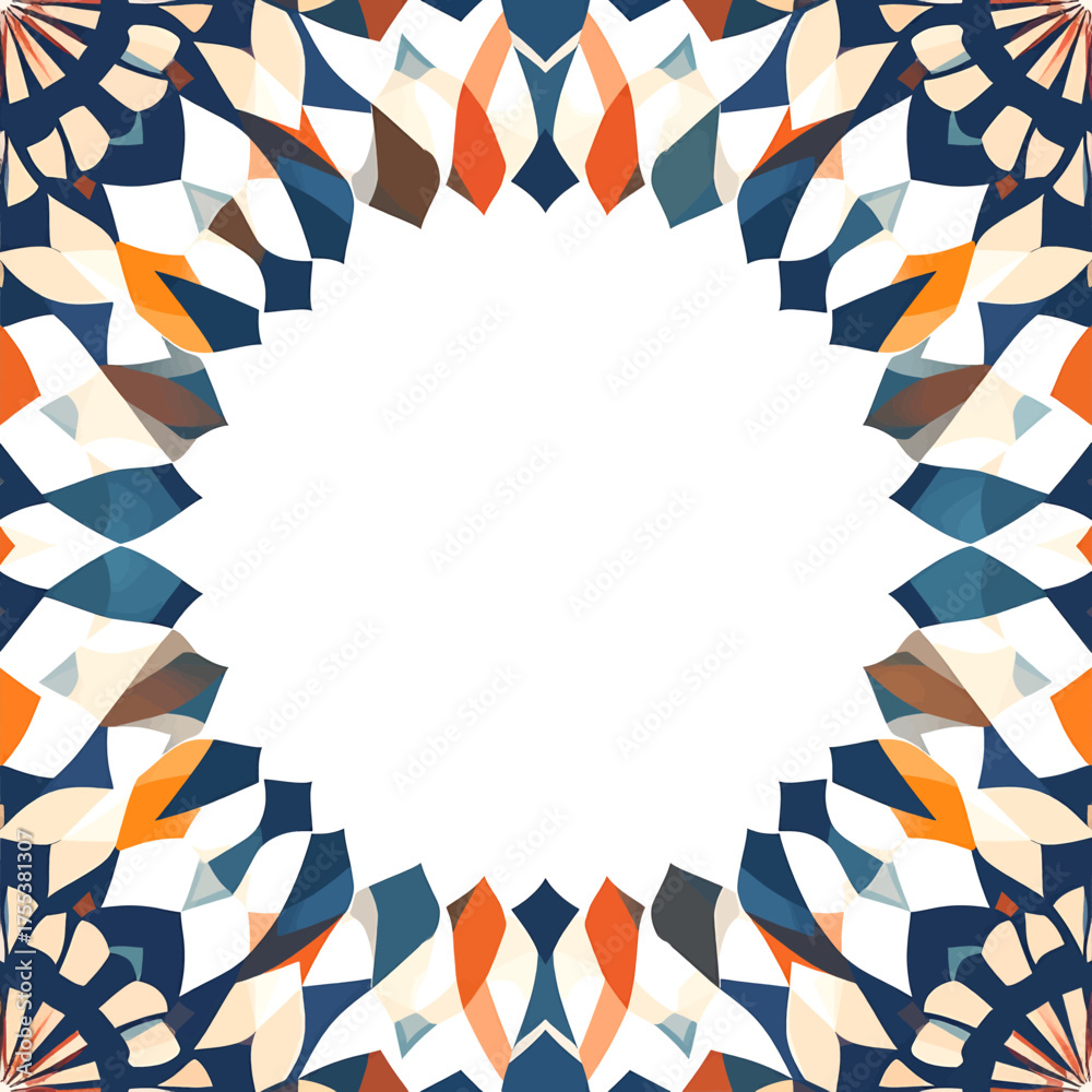 Obraz premium Geometric Mosaic Border with White Empty Circle Frame in Symmetrical Pattern