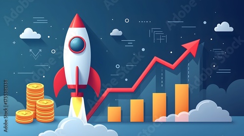Boost your business with a stunning graphic of a rising rocket and financial success chart