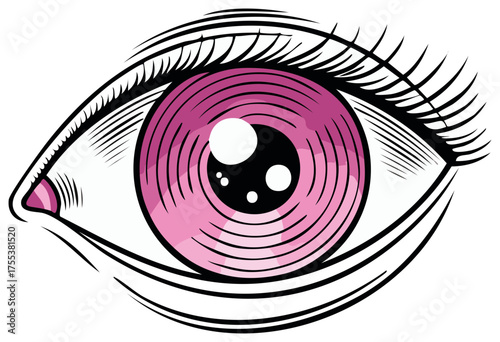 Vector Illustration of a Pink Eye with Black Eyelashes in Detailed Line Art Style