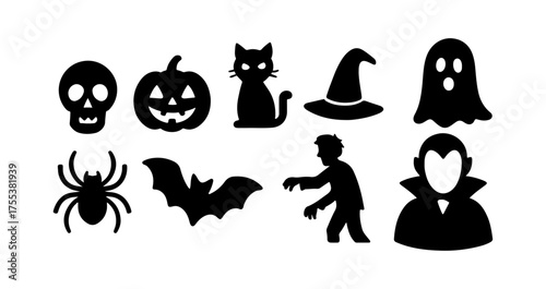 Creepy Halloween Vector Pack, Printable Decals Featuring Monsters, Spiders, and Tombstones for Seasonal Art and Decorations