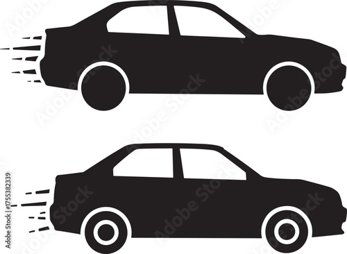 Two black sedan car silhouettes in motion