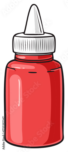 Cartoon illustration of a red squeeze bottle with white tip and cap