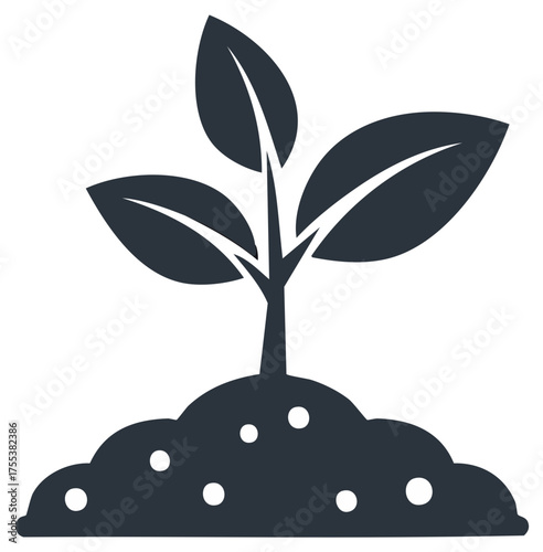 Simple plant seedling icon with three leaves growing from fertile soil representing nature growth and ecology
