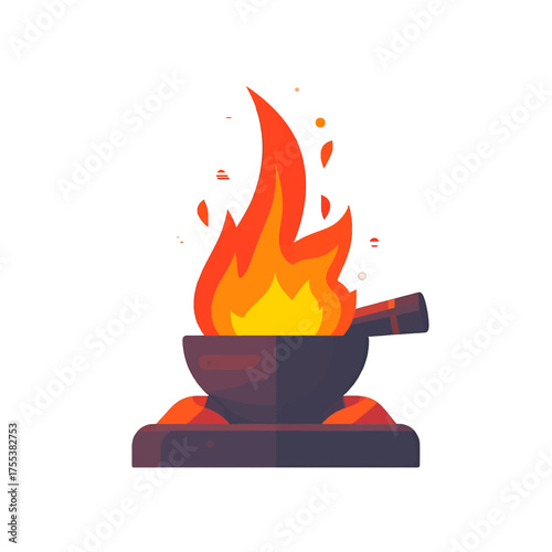 Pixel Art Style Fiery Brazier Glowing with Orange and Yellow Flames Isolated on White Background for Game Design
