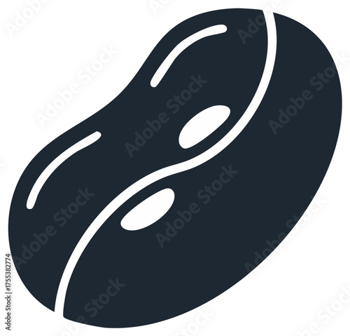 Stylized bean icon with a curved outline and two internal highlights