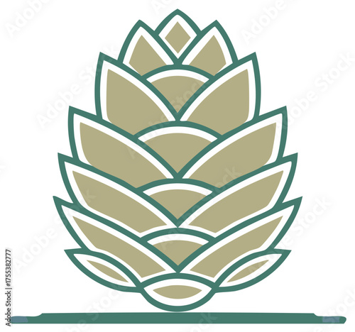 Abstract organic pine cone emblem illustration in vibrant earthy green and teal outline design element