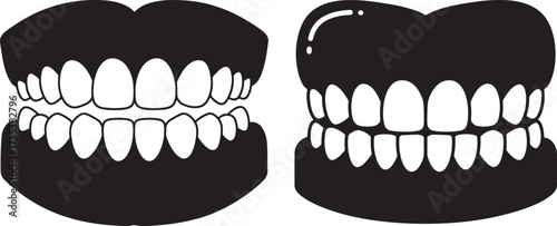 Two sets of human teeth silhouette