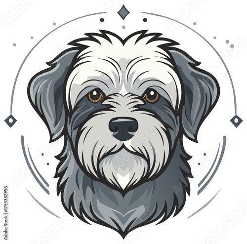 Dog Portrait Illustration Small Breed with Geometric Details Gray and White