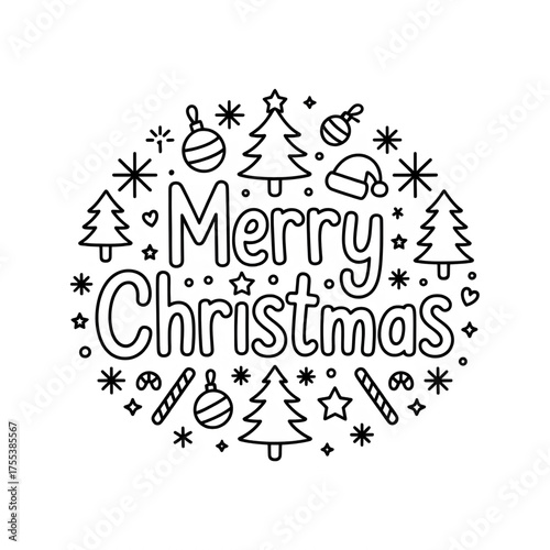 Merry Christmas illustration vector style coloring book 