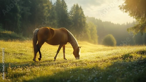 Golden Hour Horse in Serene Meadow