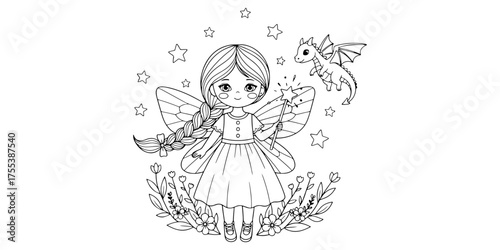 Fantasy Fairy with Long Braid and Magic Wand Illustration