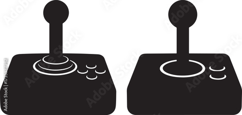 Two retro arcade joystick controllers silhouette